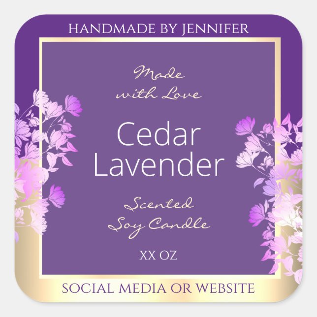 Classy Gold Purple Floral Product Packaging Labels (Front)