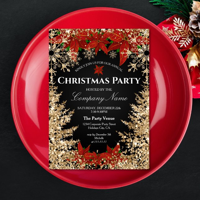 Classy Gold Red Glitter Corporate Christmas Party Invitation (Creator Uploaded)