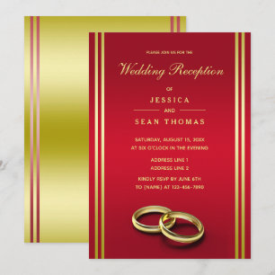 Classy Gold & Red, Wedding Rings Wedding Reception Invitation