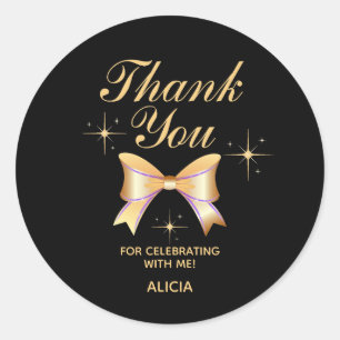 Classy Gold Ribbon Girl Black Birthday Thank You  Classic Round Sticker