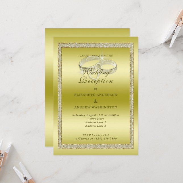 Classy Gold & Rings Wedding Reception  Invitation (Front/Back In Situ)