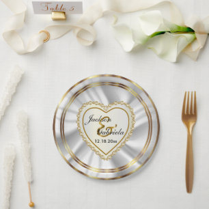 Classy Gold & Satin White Wedding or Anniversary Paper Plate