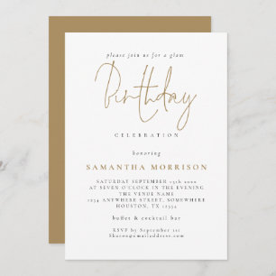 Classy Gold Script Any Age Birthday Invitation