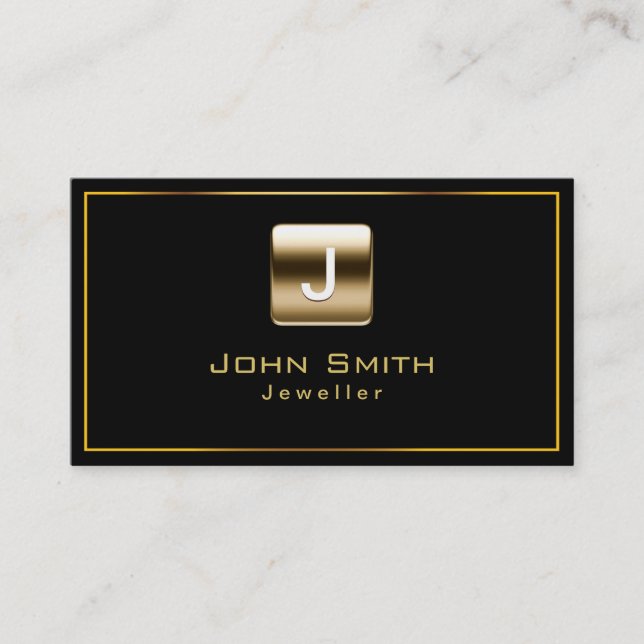 Classy Gold Stamp Jewellery Dark Business Card (Front)
