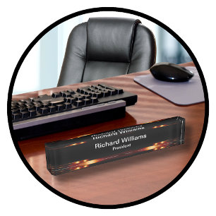 Classy Gold Tone Modern Executive Gift iDea Nameplate