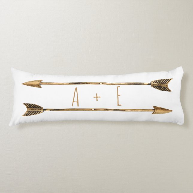 Classy Gold Tribal Arrows Couple's Initials Body Cushion (Front)