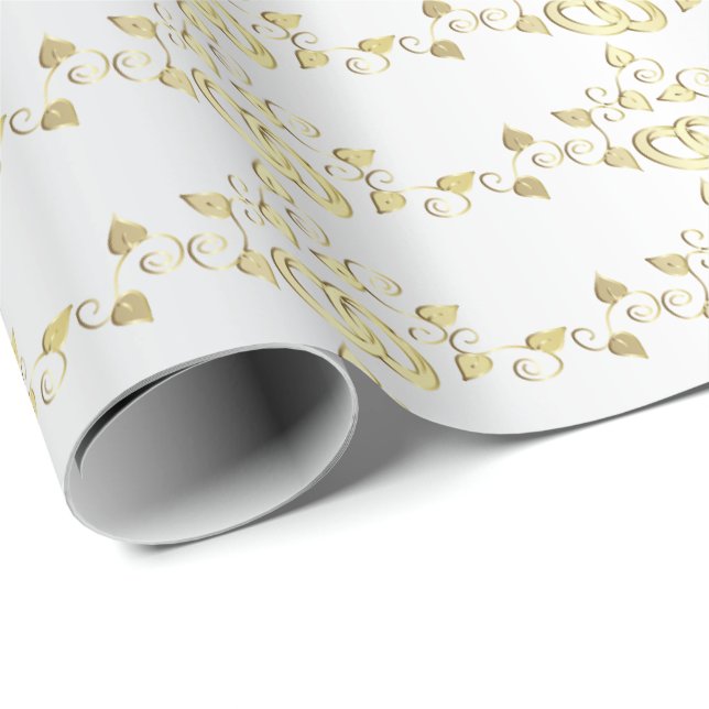 Classy Gold Wedding Rings On White Satin Wrapping Paper (Roll Corner)