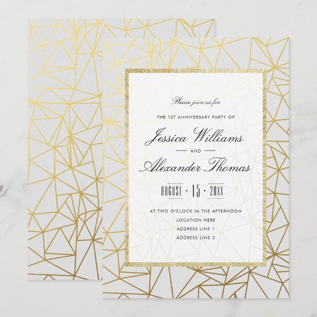 Classy Gold & White 1st Wedding Anniversary Invitation (Front/Back)