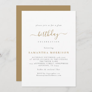 Classy Gold White Any Age Birthday Invitation
