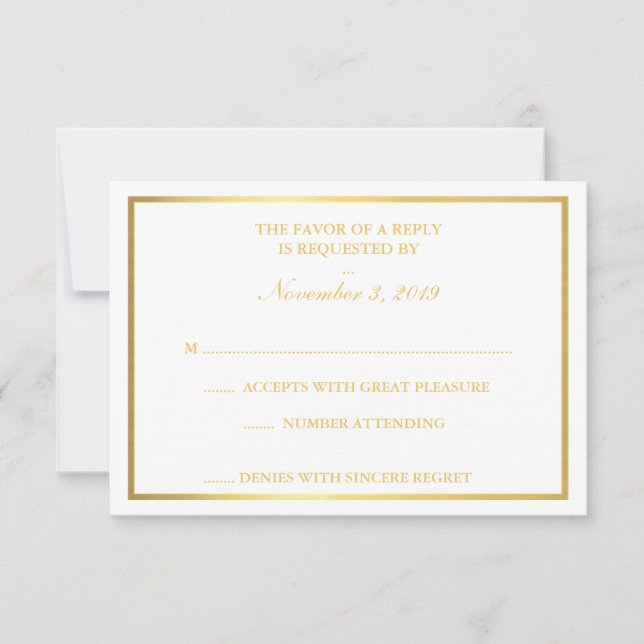 Classy Gold White RSVP Card (Front)