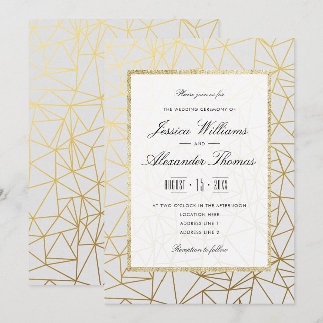 Classy Gold & White Wedding Invitation (Front/Back)