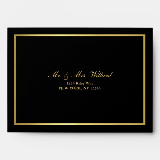 Classy Golden Custom Script Black Envelope (Front)