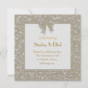 Classy golden lace wedding, anniversary invitation