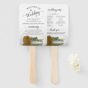 Classy Golden Ochre Rose Elegant Wedding Program Hand Fan