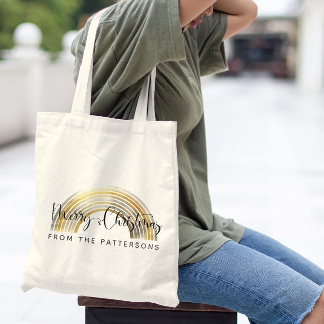  Classy Golden Rainbow Family Name Merry Christmas Tote Bag (Creator Uploaded)