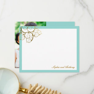 Classy Golden Spirals Elegant Chic Wedding Photo Thank You Card