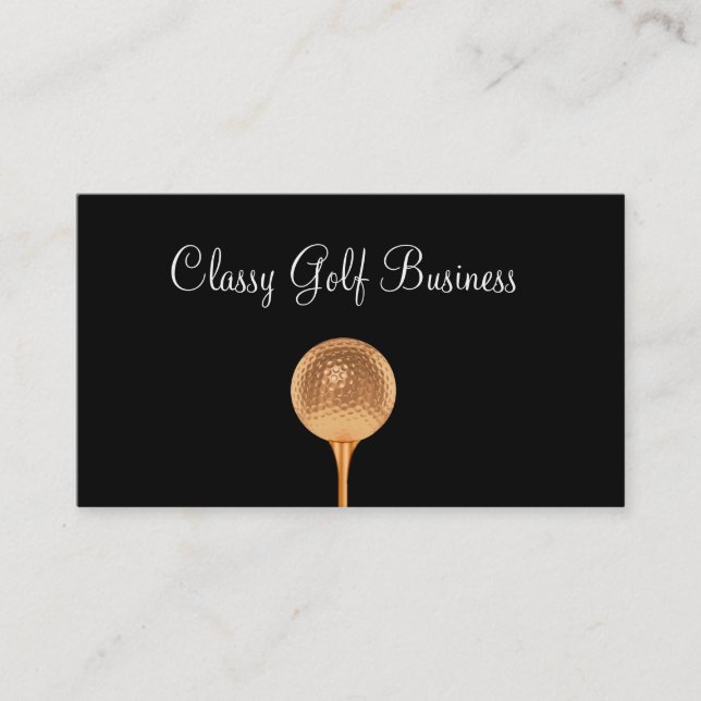 Classy Golf Business Cards Gold Golf Ball (Front)