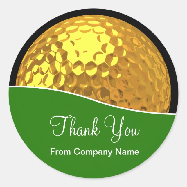 Classy Golf Gold Tone Golf Ball Thank You Stickers (Front)