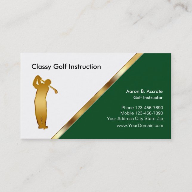 Classy Golf Instructor Business Cards (Front)