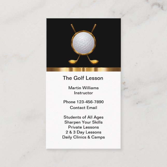 Classy Golf Training Vertical Business Cards (Front)
