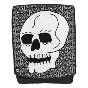 Classy Gothic White Skull on black White Damask Backpack