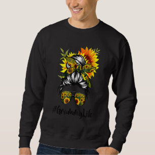 Classy Grammy Life Messy Hair Bun Sunflower Mother Sweatshirt
