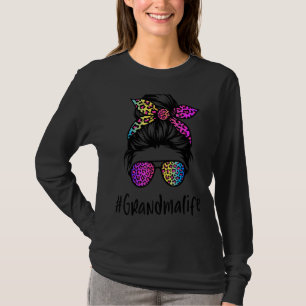 Classy Grandma life Messy Bun Rainbow Leopard Moth T-Shirt