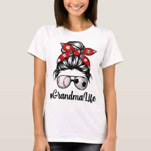 Classy Grandma Life Soccer Messy Bun Baseball Moth T-Shirt