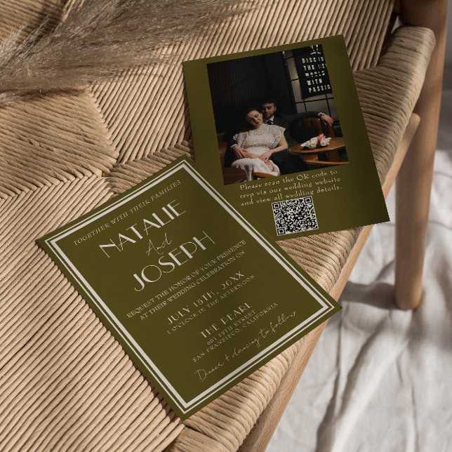 Classy Grassland Fancy Retro QR Code Photo Wedding Invitation (Creator Uploaded)