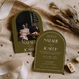 Classy Grassland Old Money Arched Photo Wedding Invitation