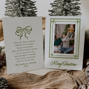 Classy Green Bows Stylish Frame Photo Christmas Holiday Card