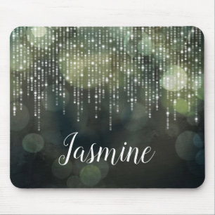 Classy green fairy string of lights personalised mouse mat