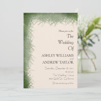 Classy Green Herb Pattern Beige Elegant Wedding Invitation