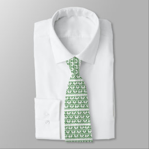 CLASSY GREEN WHITE DAMASK Floral Tie