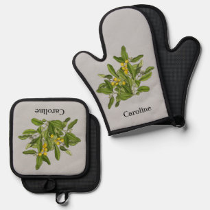 Classy Greenery Foliage Oven Mitt and Pot Holders Oven Mitt & Pot Holder Set