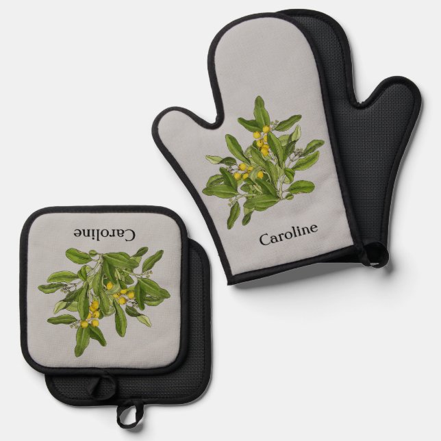 Classy Greenery Foliage Oven Mitt and Pot Holders Oven Mitt & Pot Holder Set (Front/Back)