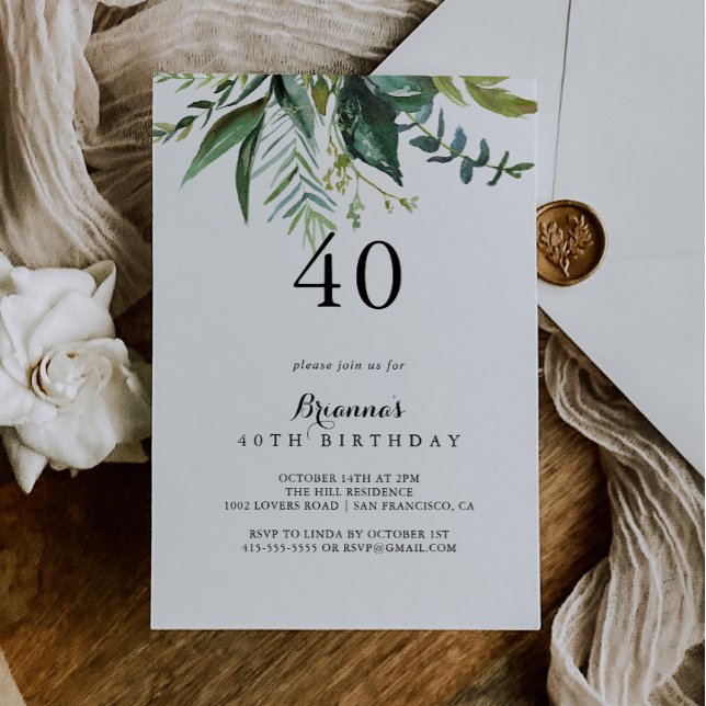 Classy Greenery Tropical 40th Birthday Party Invitation (Creator Uploaded)