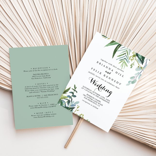 Classy Greenery Tropical Front & Back Wedding Invitation (Creator Uploaded)