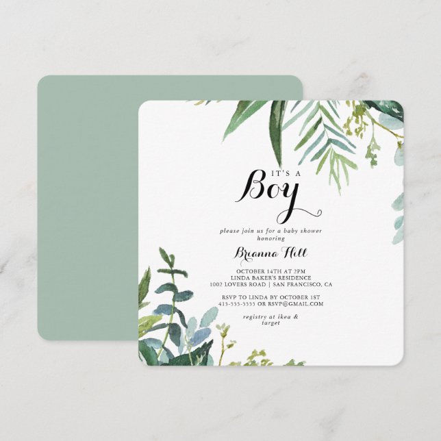 Classy Greenery Tropical It's A Boy Baby Shower Invitation (Front/Back)