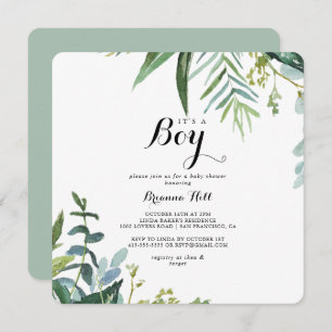 Classy Greenery Tropical It's A Boy Baby Shower Invitation