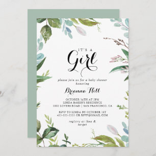 Classy Greenery Tropical It's A Girl Baby Shower Invitation