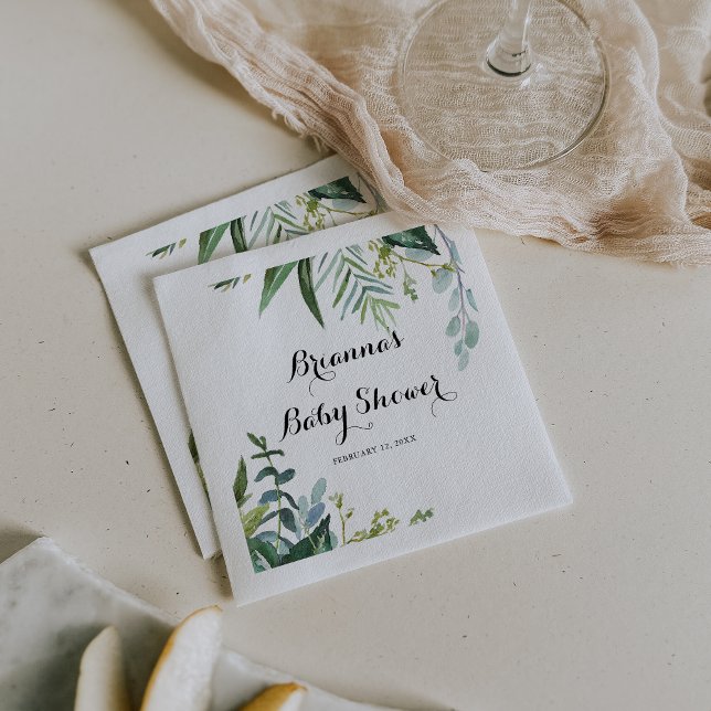 Classy Greenery Tropical Leaves Baby Shower Napkin (Creator Uploaded)