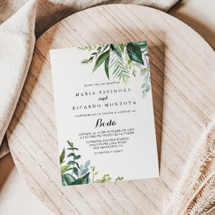 Classy Greenery Tropical Leaves Spanish Wedding Invitation
