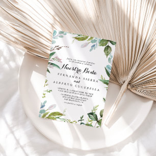 Classy Greenery Tropical Nuestra Boda Wedding Invitation