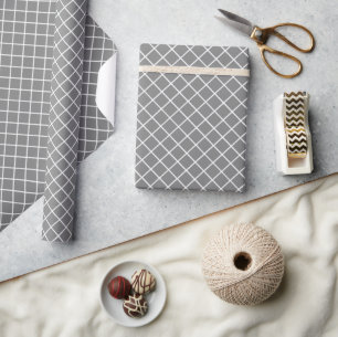 Classy Grey And White Check Pattern Wrapping Paper