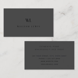 Classy Grey Black Simple Monogram Modern Elegant Business Card