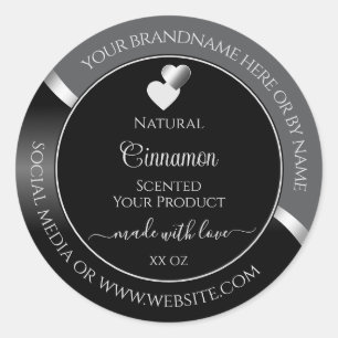 Classy Grey Black Wavy Silver Hearts Product Label