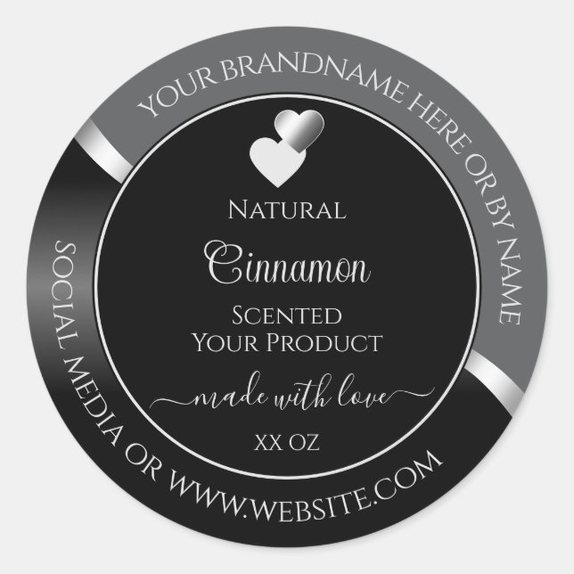 Classy Grey Black Wavy Silver Hearts Product Label (Front)
