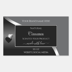 Classy Grey Black Wavy Silver Hearts Product Label