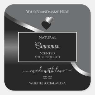 Classy Grey Black Wavy Silver Hearts Product Label
